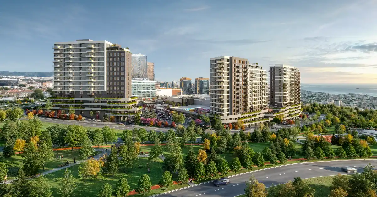 Piazza Park'ın yüksek tavanlı ve lüks ankastre setli örnek daire iç mekanı